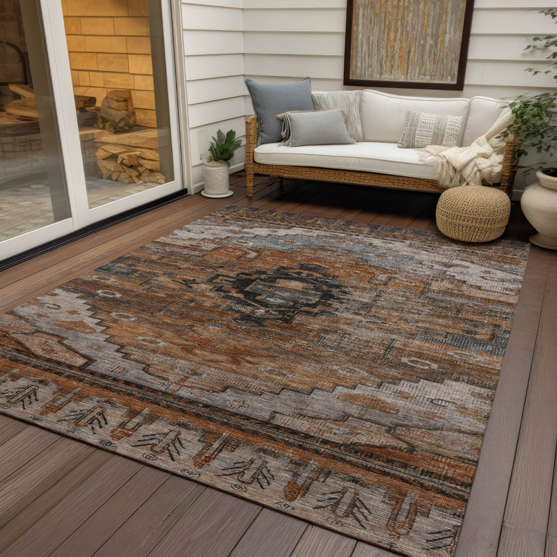 Machine Washable Indoor/Outdoor Xhevrie Terracotta Rug, Rectangle 2'6" x 3'10"