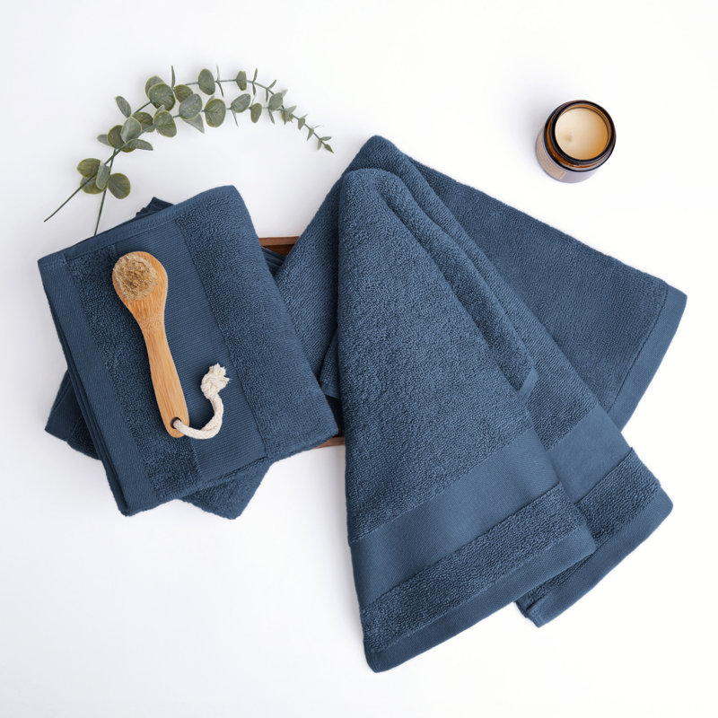 Ensemble de 4 essuie-mains 100% coton, Bleu marine