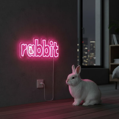  | Enseigne néon Rabbit | Fabriqué avec un tube néon flexible durable qui offre un éclairage uniforme et lumineux pendant plus de 50 000 heures sans décoloration ni scintillement | 18 x 24 | Rose et blanc