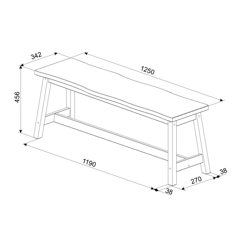 Staton Solid Wood Bench, 45.50 x 122.50 x 31.50cm, Grey