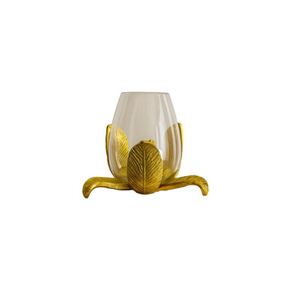 Raíz Studio Flora Glow Candle Holder – Hand-Cast Gold Metal & Glass Votive Holder