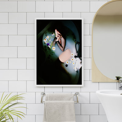 Z Studio Vintage Flower Bath Poster for Bahtroom Wall Decor Aestehetic Bath Art Printing Bedroom Wall Art Poster Trendy Print For Dorm Room, Living Room 12x16 inch, WHITE FRAMED