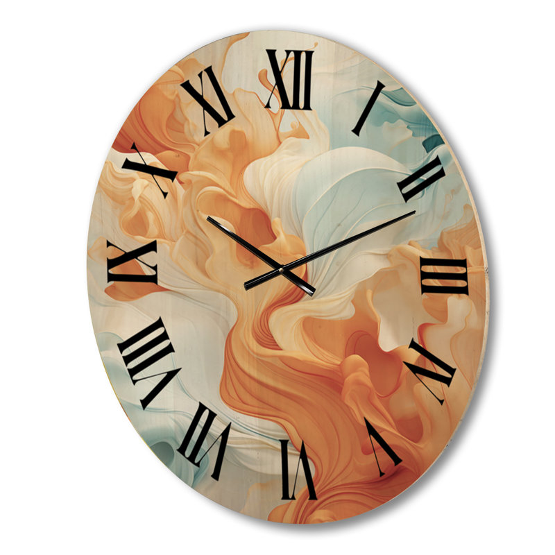 Horloge murale surdimensionnée en bois orange vif et turquoise, Moyenne