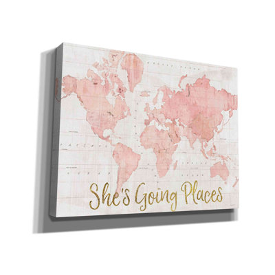 Across The World Shes Going Places Pink par Sue Schlabach - reproduction d'art textuel sur toile tendue
