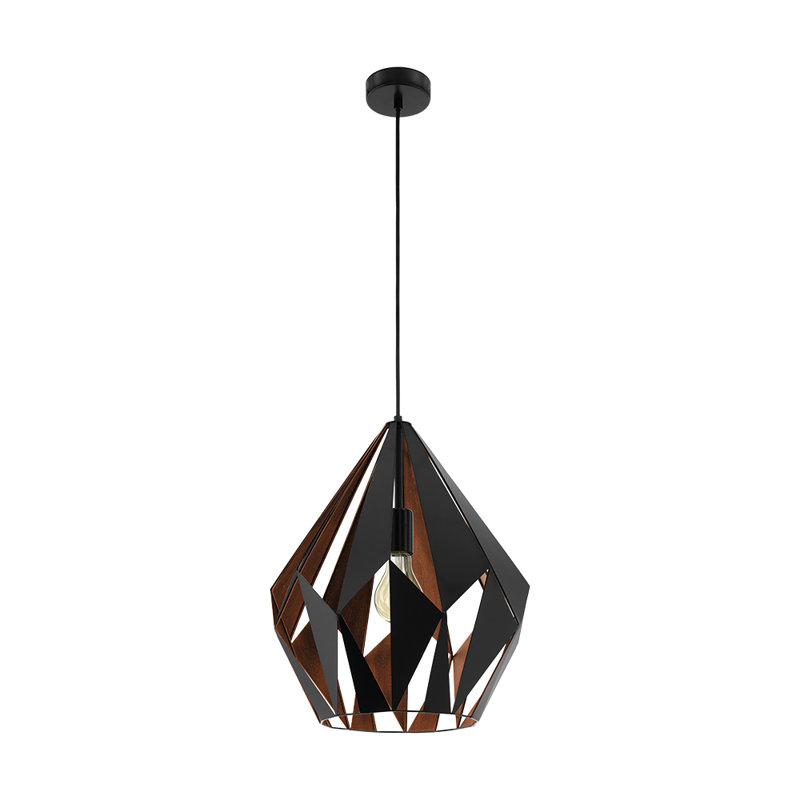 Luminaire suspendu géométrique à 1 lumière Hendry, Noir / cuivre, H 72 po x l 15,12 po x P 15,12 po