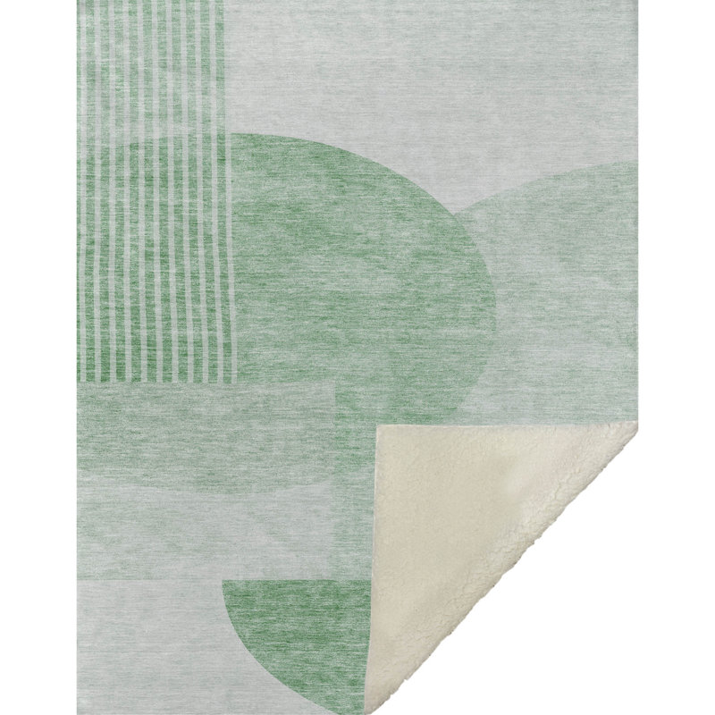Jeté Art déco en sherpa Addison, Géométrique vert 2