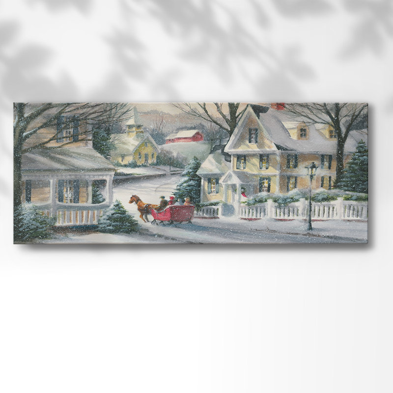 Village sur un traîneau sur toile, H 20 po x l 50 po x P 1,5 po