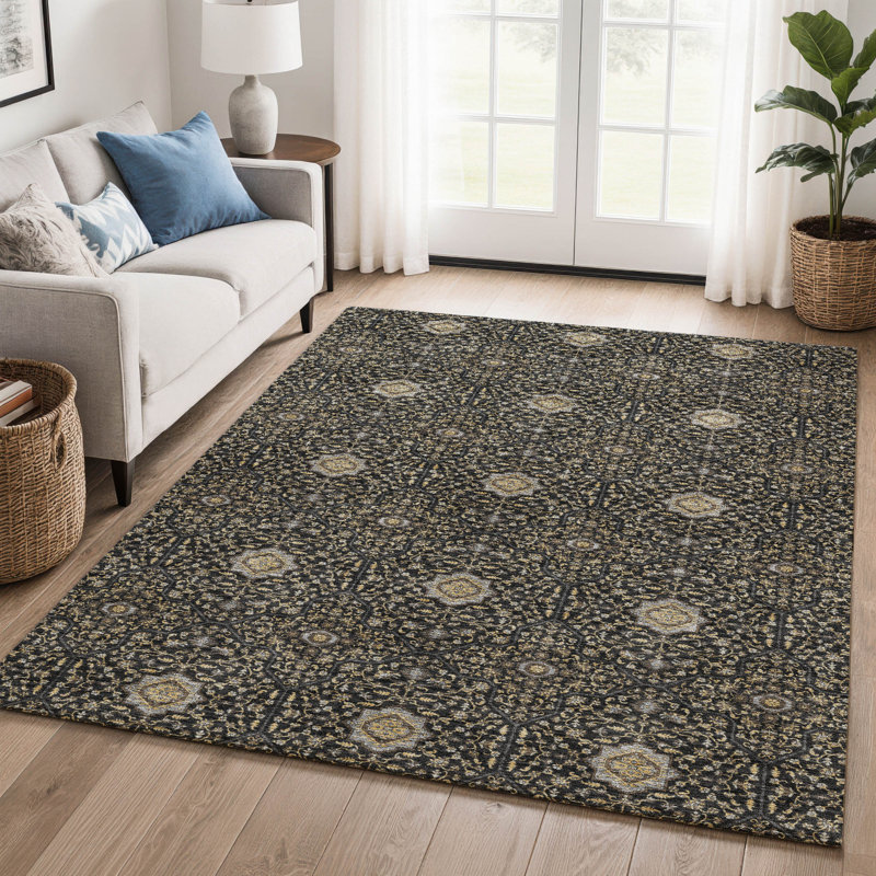Tapis oriental lavable à la machine de qualité supérieure Mayfield AMF2409, Noir, 9 pi x 12 pi