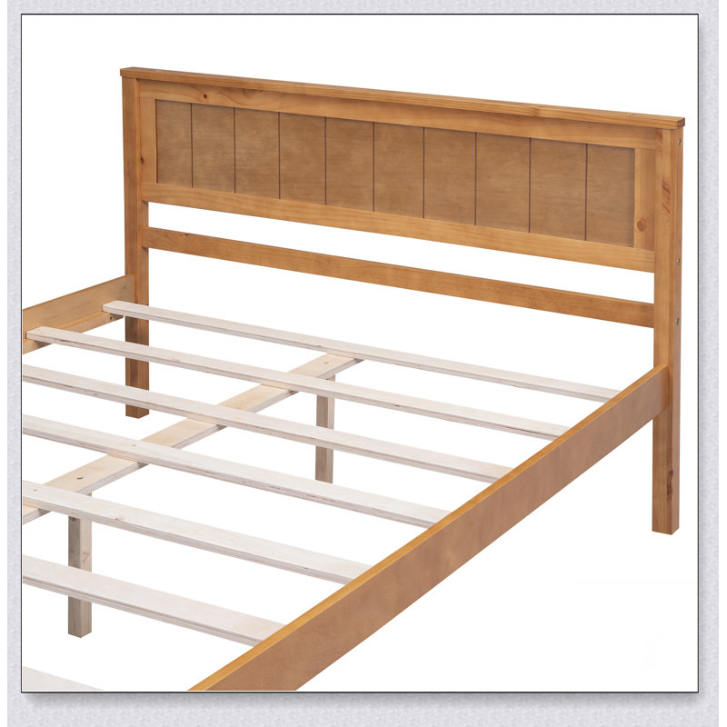 Base de lit plateforme avec tête de lit, support à lattes de bois, Double, Blanc