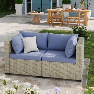 2 Pieces Design-Oriented Rattan Patio Sofa With Cushions by Ebern Designs