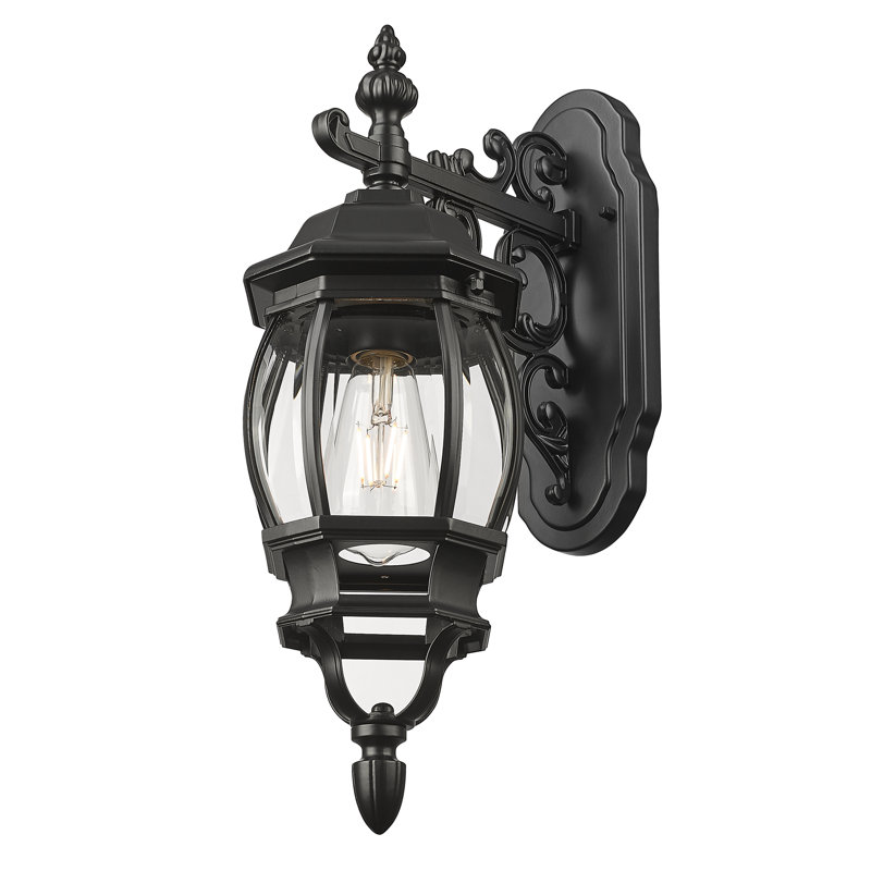 Lanterne murale d’extérieur 1 ampoule Zuckerman, Noir mat, Verre biseauté transparent