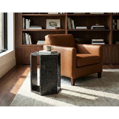 Table de bout hexagonale moderne en marbre gris foncé, hauteur 15,7 po, pour art, chambre à coucher, décor de salon 15,7 po
