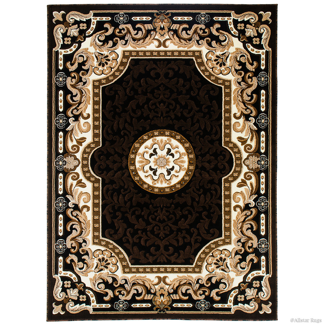 Berwick Floral Bordered Black Area Rug Fleur De Lis Living Rug 