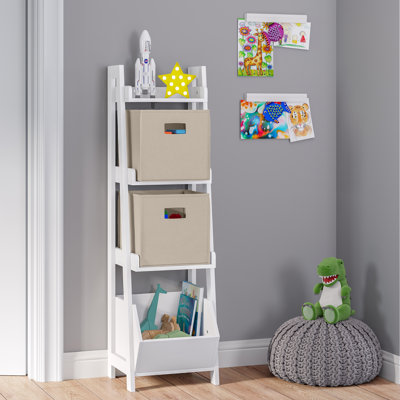 Riverridge Kids 4-Tier 13In Ladder Shelf Toy Organizer And Book Storage With 3 Open Display Shelf - White