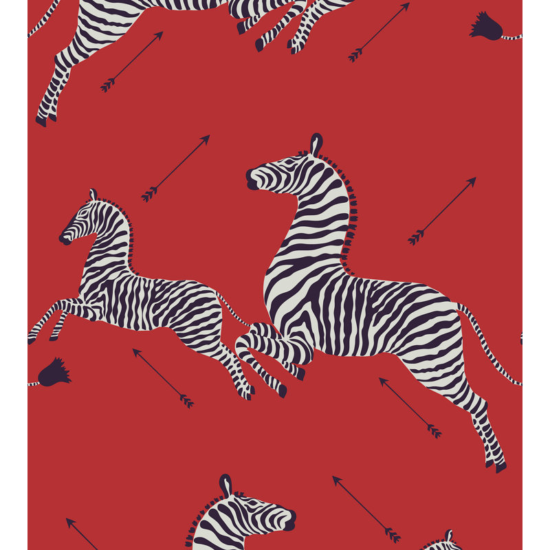 Zebras Animal Print Vinyl Wallpaper Roll, Masai Red