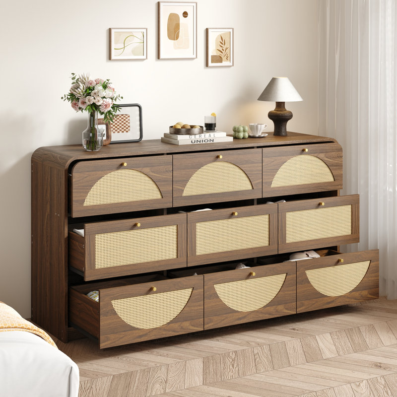 Commode d'appoint en bois avec 9 tiroirs, Walnut