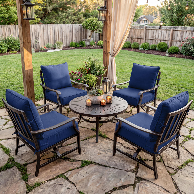 24"W X 24"D Outdoor Deep Seating Cushions 6.5” Indoor/Outdoor Seat And Back Cushion, Cushions Only, Blue, Set of 4