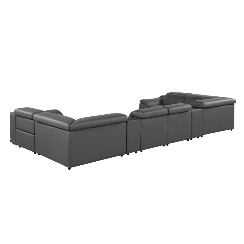 Ismeta 8 Piece 2 Power Recliner Top Grain Italian Leather Sectional, Dark Gray Genuine Leather