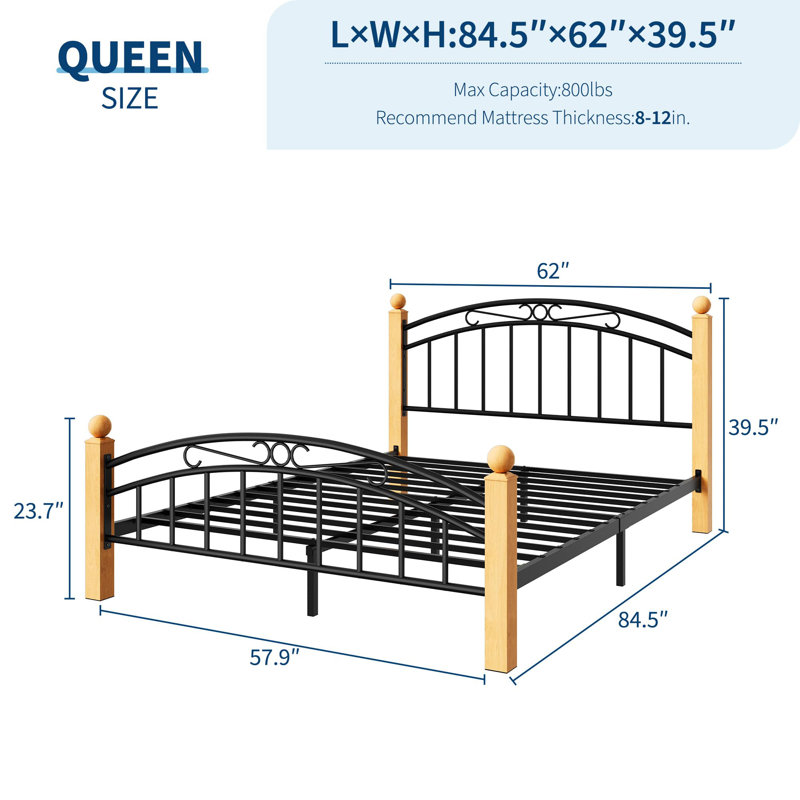 Bed Frame with Headboard, Twin Platform Bed Frame Wooden Slat Support, No Box Spring Needed, Queen