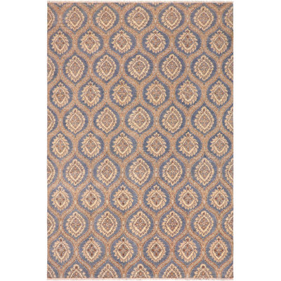 Tapis géométrique bleu / brun en laine noué à la main 8 pi 10 po x 11 pi 10 po Korey