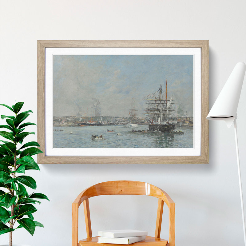Ship in Le Havre by Eugene Boudin - Picture Frame Painting, Oak Framed, 27cm H x 36cm W x 2cm D