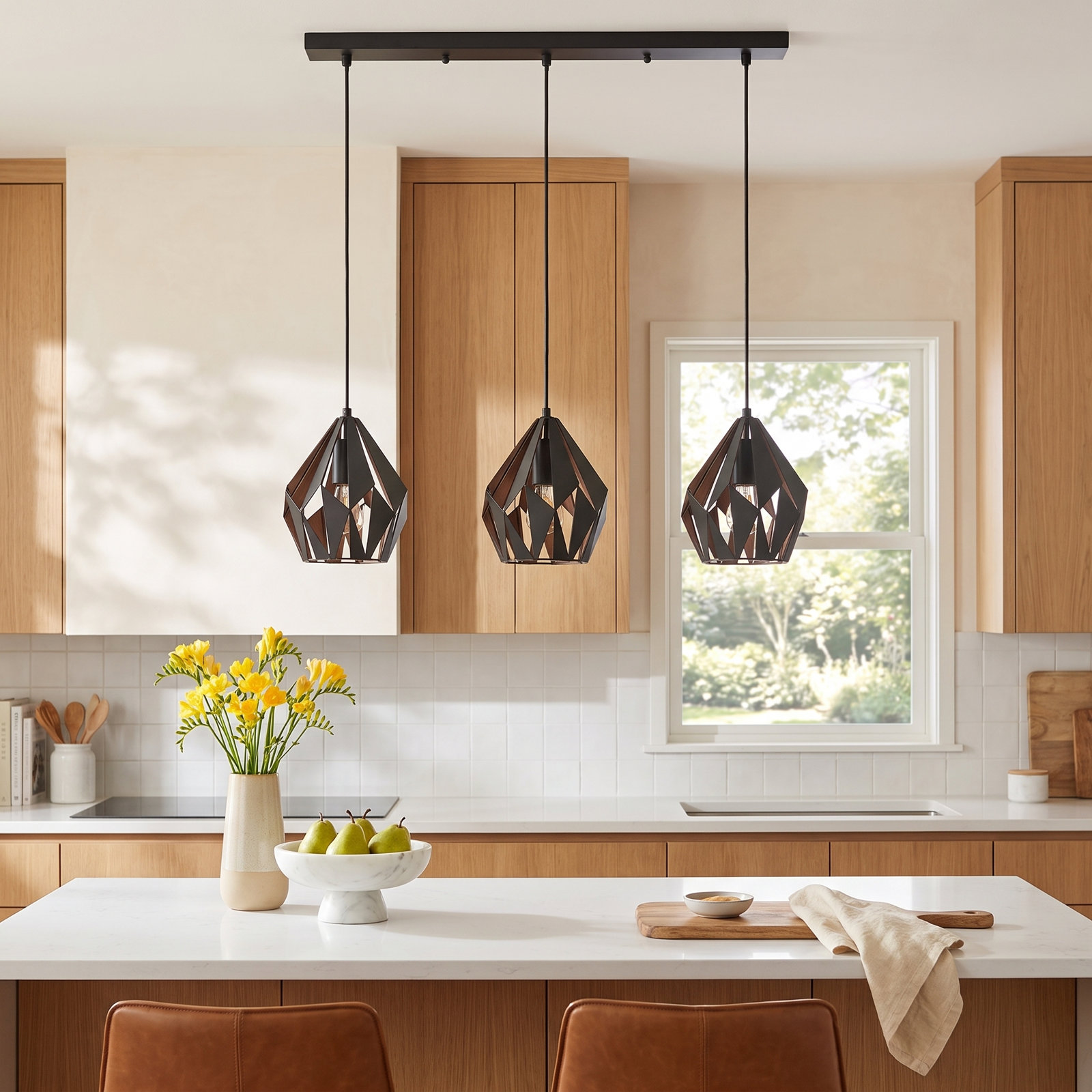 Birchard 3 Light Metal Dimmable Pendant, Copper
