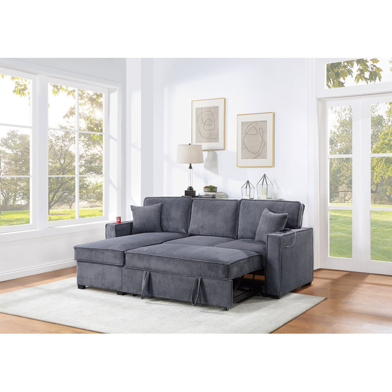 Ensemble de canapé convertible modulaire convertible en velours côtelé gris foncé, Velours côtelé gris foncé