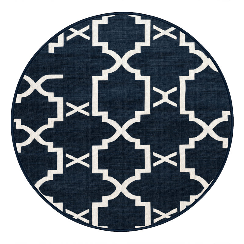 Tapis gris en treillis lavable à la machine, Rond 5 pi