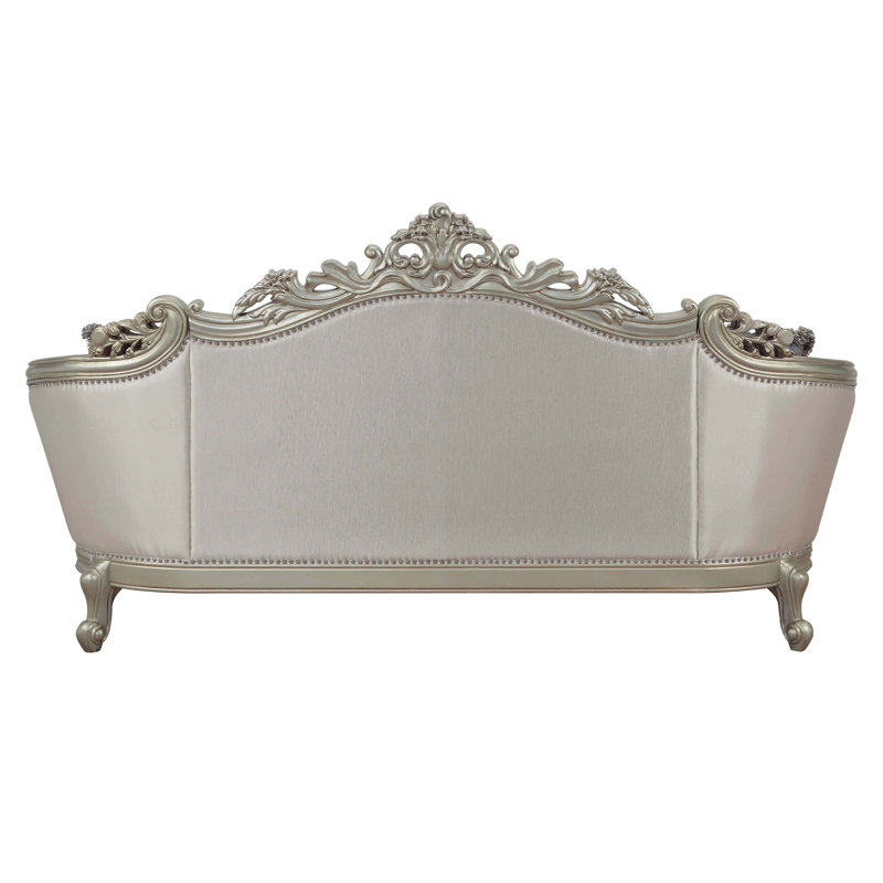 Elegant Antique White Floral Tufted Sofa with Nailhead Trim