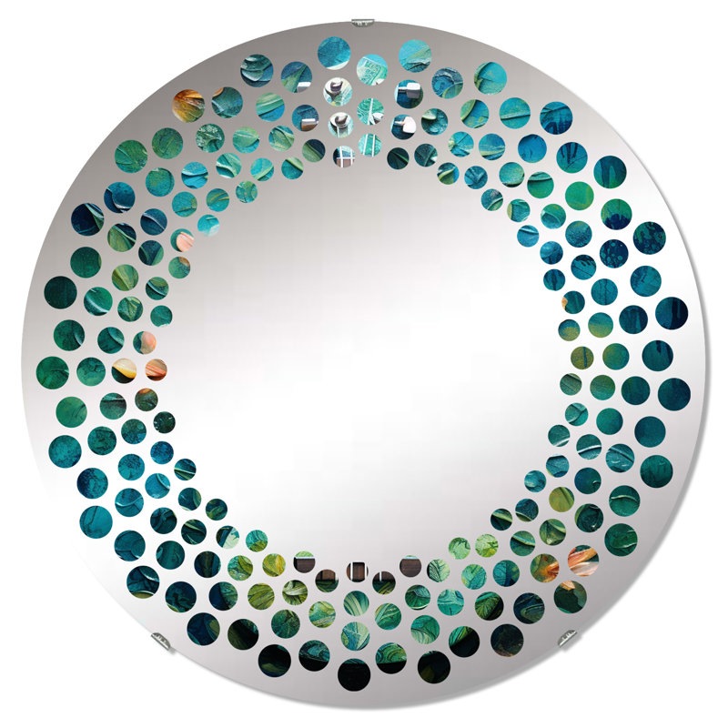Euphonic Tropical - Guitare sarcelle, musique I - Miroir mural à pois - MIR116731-Rond, 31,4 po x 31,4 po