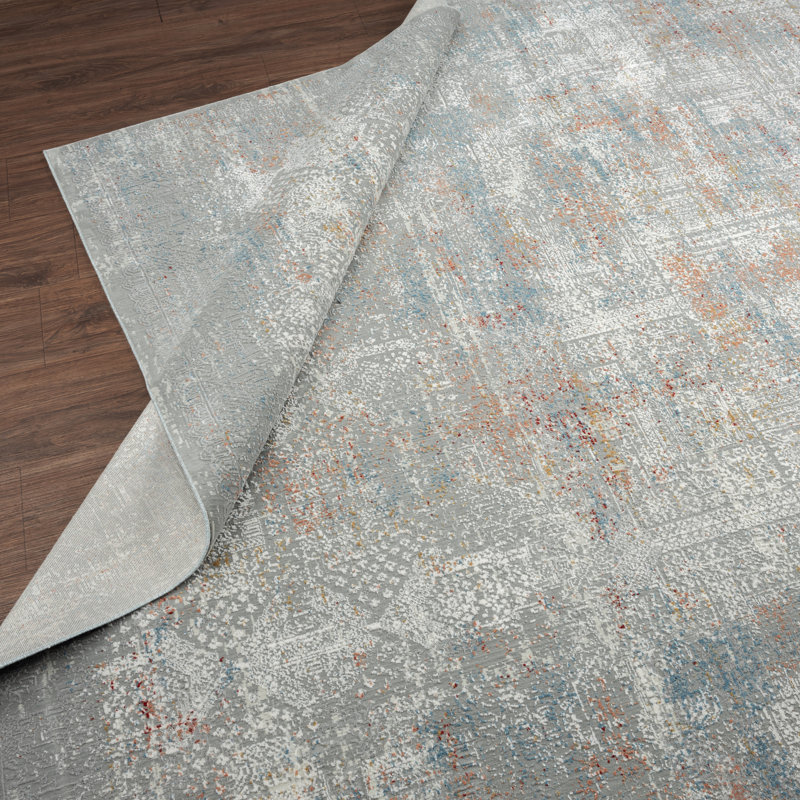 A Abstract Area Rug in Grey, Rectangle 3' x 5'