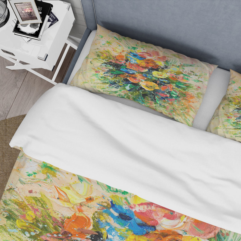 Bouquet de fleurs sauvages vintage rétro - ensemble de housse de couette traditionnel - microfibre de polyester
