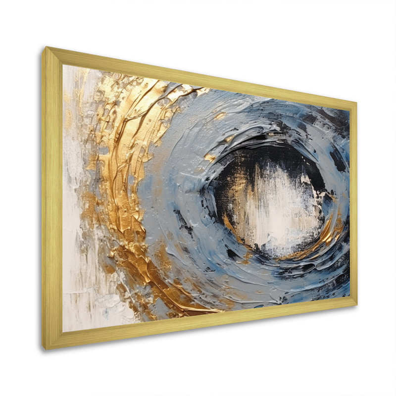 «Gold and Blue Vibrant Spirals I» sur toile, H 30 po x l 40 po x P 1,5 po, Cadre doré à une seule photo