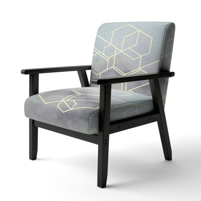 Cubic Abstract Grey Marble Art - Upholstered Mid-Century Modern Accent Chair and Arm Chair