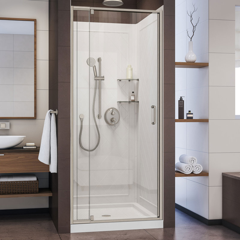 Cabine de douche carrée pivotante Flex 36 "x 76,75" avec base incluse, Nickel brossé