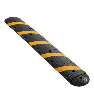 Rubber Speed Bump 72 x 11.8 x 1.8 in 1-Pack 2-Channel Cable Protector Ramp Black/Yellow with 22000 lbs Capacity and Expansion Screws