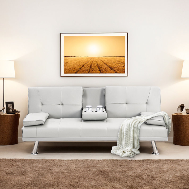 Pader Twin 66.1'' Upholstered Futon, White Polypropylene / Olefin