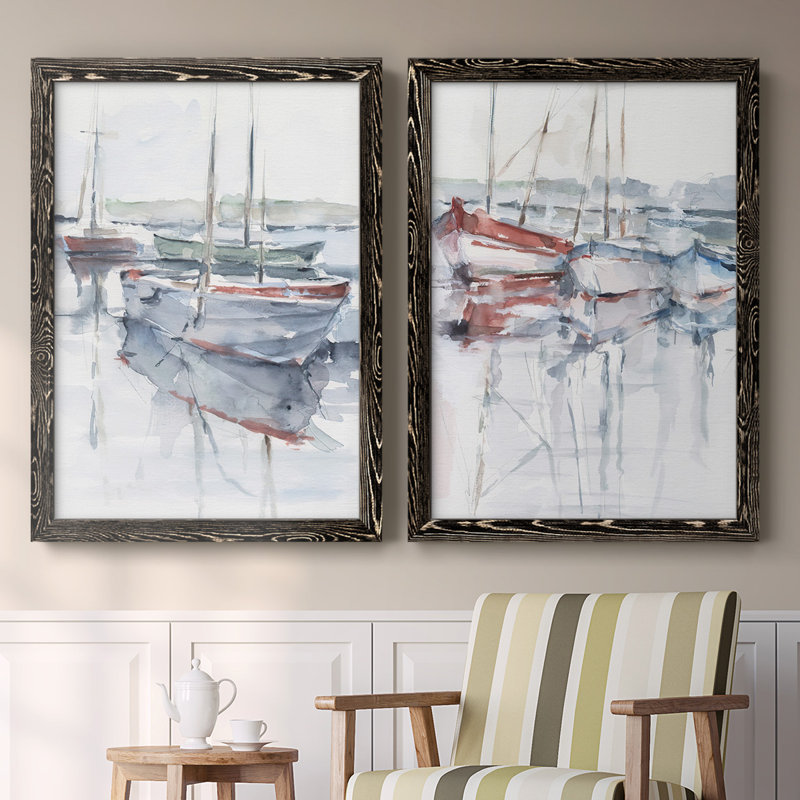 Watercolor Harbor Study I - Toile encadrée de qualité supérieure - prête à être accrochée, H 31,5 po x l 88 po x P 1,5 po