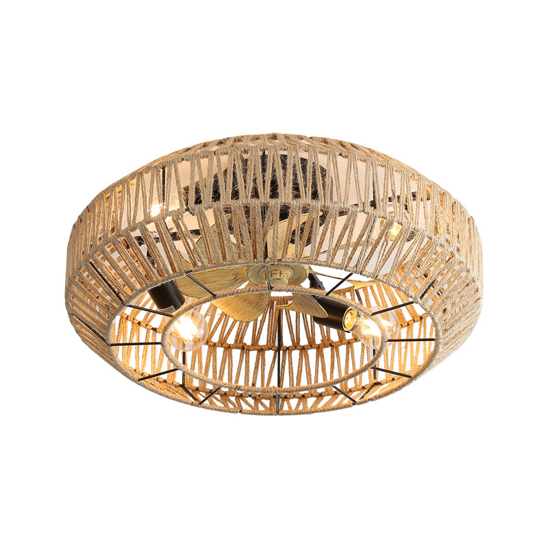 Nouveau ventilateur de plafond à cage 22 pouces avec rotin fermé et moteur à courant continu réversible à 6 vitesses pour salon