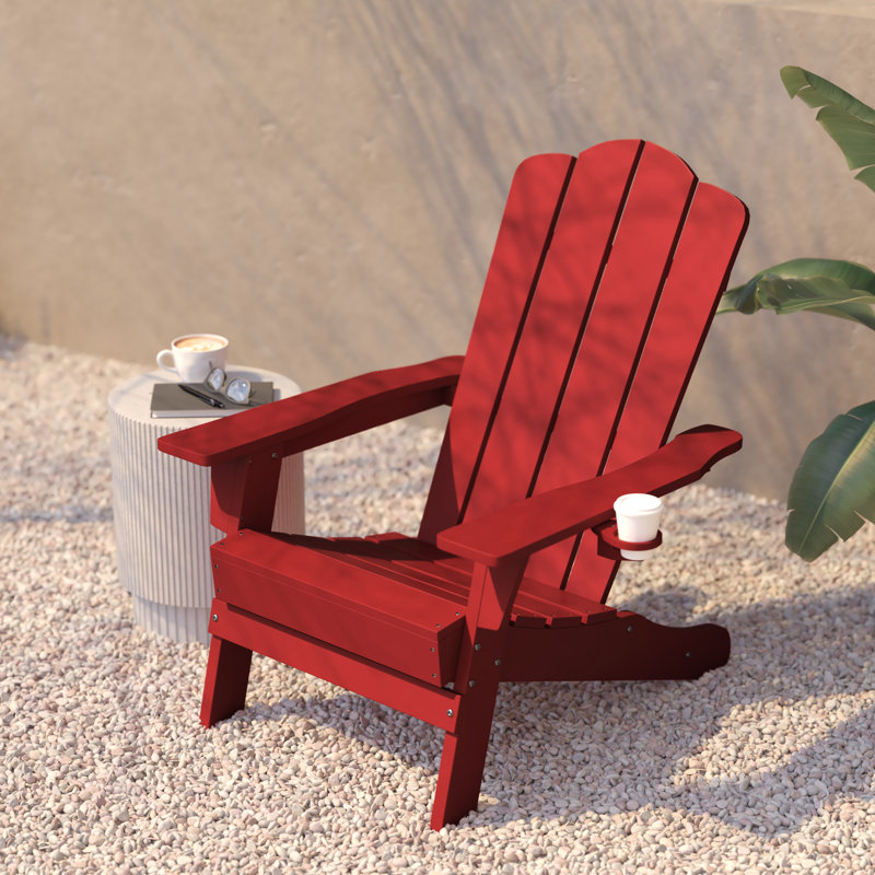 Ayleah Commercial Grade All-Weather Adirondack Chair with Swiveling Cupholder, Red