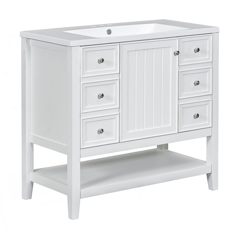 Meuble-lavabo avec lavabo, une armoire et trois tiroirs, Blanc