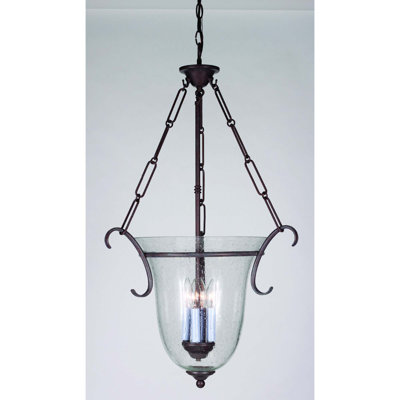 4-Light Indoor Prairie Rock Candelabra Pendant with Clear Seedy Glass Bell Shade
