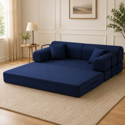 Canapé-lit convertible Velora 78,7 po, canapé-lit en velours côtelé moderne avec conception de salon réglable, canapé-lit pliant 4 en 1 pour salon, appartement, chambre d'amis, sans assemblage requis, bleu