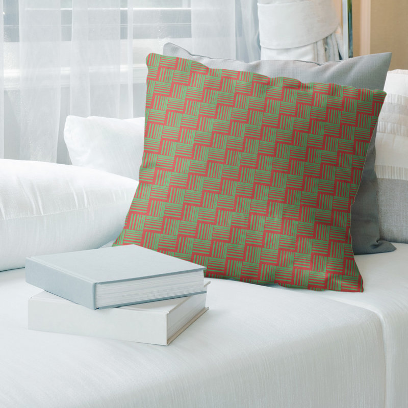 Housse de coussin à chevrons basketweave Holiday Patterns, 14 po x 14 po, Rouge / Vert