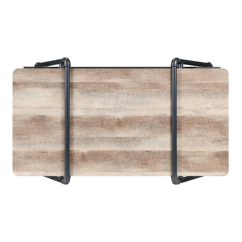Table basse rustique avec couleurs chêne et gris sable - Structure, bois composite pour le décor de la maison, plateau en métal