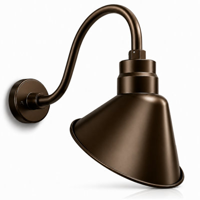 10in. Architectural Bronze Angle Shade Gooseneck Sign Light Fixture With 14.5 in. Long Extension Arm - Wall Sconce Farmhouse, Vintage, Antique - UL Listed - 9W 900lm A19 LED Bulb (5000K Cool White)