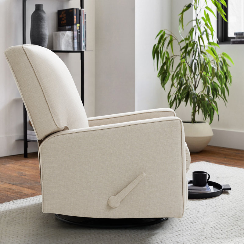Upholstered Manual Swivel Rocker Glider Recliner Chair, High Back Deep Seat Recliner for Nursery & Living Room, Beige