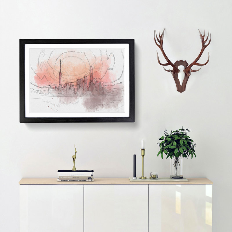 The Shanghai China Skyline in Abstract - Framed Print, 40cm H x 60cm W x 2cm D, Black
