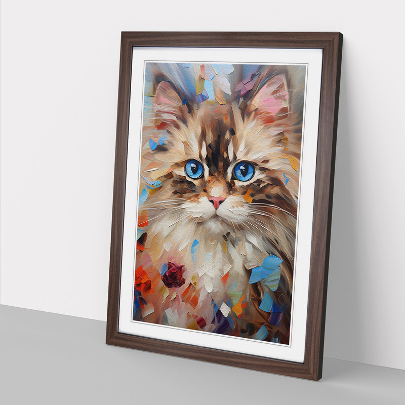 XYZ-FRM-V1223-5355 Ragdoll Cat Abstract No.4 - Single Picture Frame Print on Wood, Walnut, 46cm H x 34cm W x 2cm D