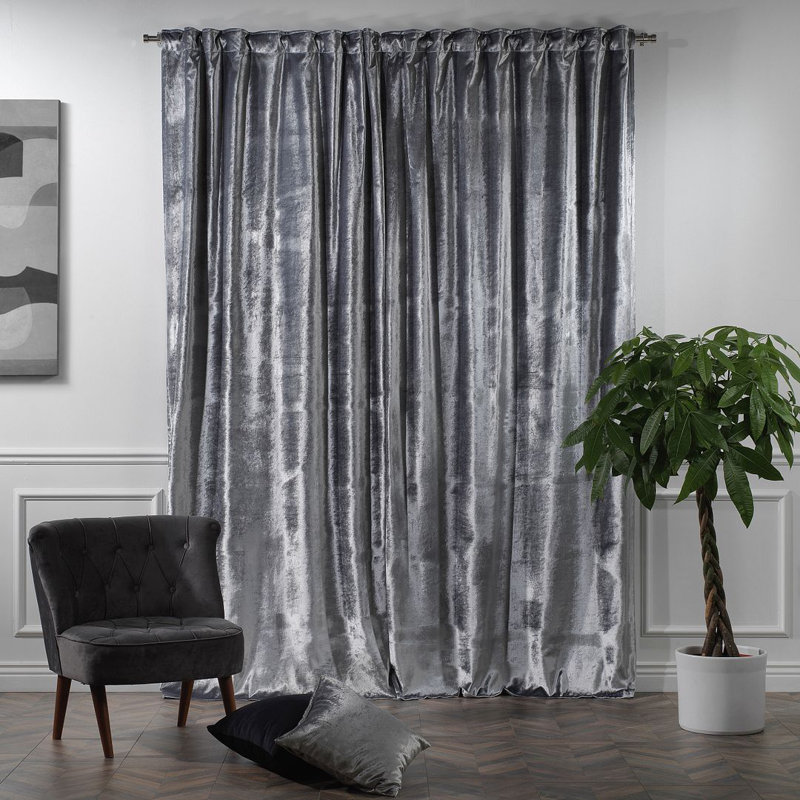 Panneau de rideau simple doublé occultant en velours brillant extra large et très long, L 100 po x L 240 po, 17 argent